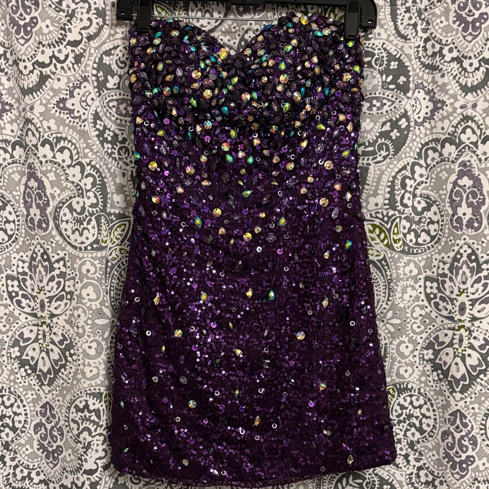 💜VIENNA Formal Sequin Strapless Mini Dress